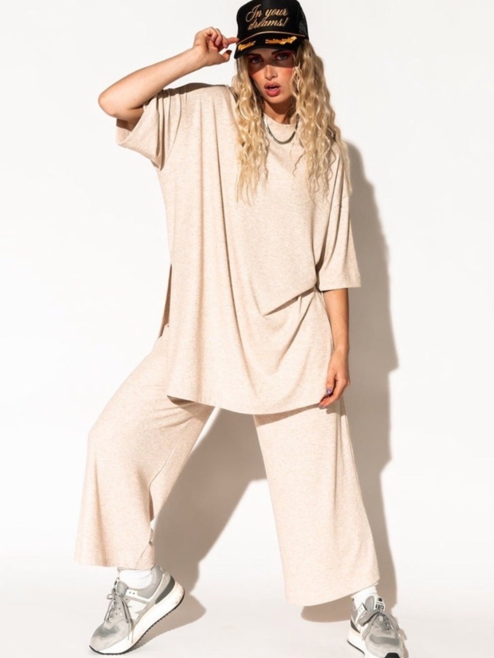 Dressed in Lala Lex Ribbed Playsuit Top & Pants Set – Oatmeal Size Medium